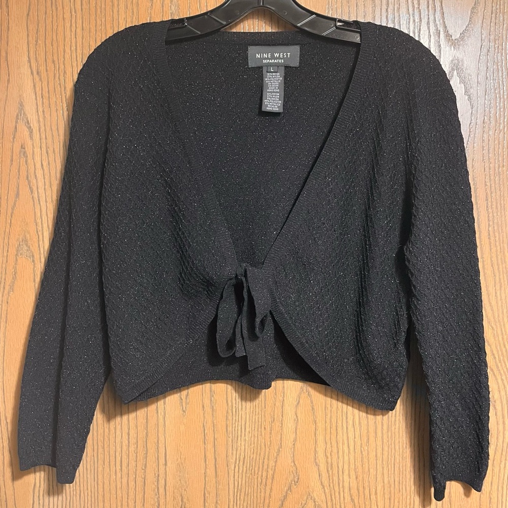 Nine West Black Tie-Front Cropped Cardigan/Shrug